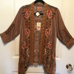 🌺 JOHNNY WAS WALESKA VELVET SILK DRAPE DUSTY ROSE KIMONO XSMALL - Picture 1 of 9