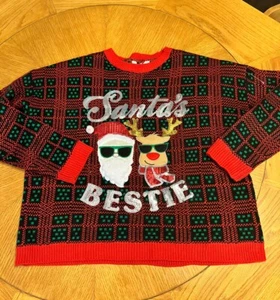 Holiday Ugly Christmas Sweater Girl’s Size XXL 3D Santa Rudolph Sequins - Picture 1 of 7