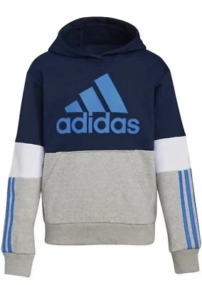 Adidas Pullover Fleece Hoodie Youth Boys Large (18/20)  Gray/Blue - Image 1 of 4