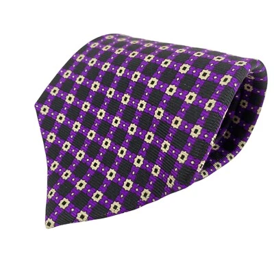 Polo Ralph Lauren Púrpura Negro Cuadros Blanco Medallón EE. UU. Corbata de Seda 4" x 57" Foto 1 de 4