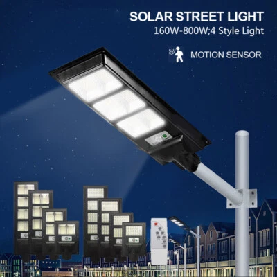 Solar Street Lights LED 160W-800W Yard Motion Sensor Remote+Pole Garden Outdoor - image 1 of 4