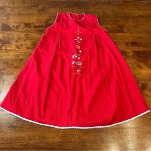 Strasburg red corduroy dress floral mushroom lady bug dress size 4 - Picture 1 of 6