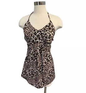 👚🤎Boston Proper Größe Medium braun Leopardenmuster Empire-Taille tiefer V-Ausschnitt Top - Bild 1 von 4