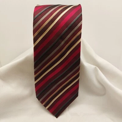 Peacock Brand Men’s Necktie Silk Multicolor Burgundy Stripe Tie 62"x3.5" EUC - Image 1 of 4