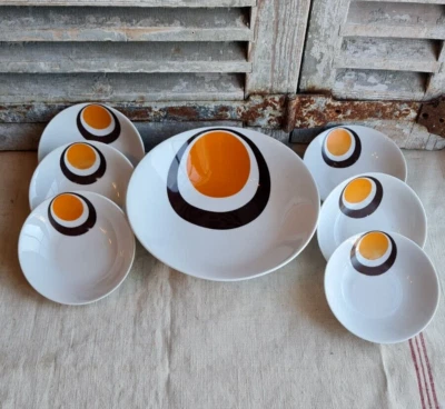 ANCIEN SALADIER ET COUPE  VINTAGE WINTERLING BAVARIA ANNEE 70 DECOR ORANGE - Photo 1/4