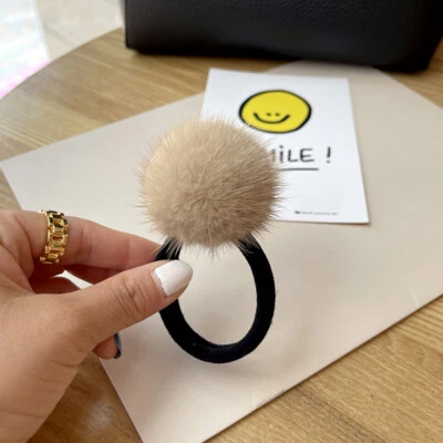 Женская настоящая норковая голова веревка хвост держатель повязка на голову с шариком-помпонами - Изображение 1 из 4