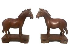 Chinese Carved Wood Horses On Plinths Glass Eyes Vintage