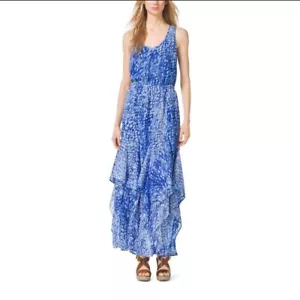 Maxi Vestido MICHAEL Michael Kors Volantes Formal Vestido Azul/Blanco Para Mujer Talla XS - Imagen 1 de 5