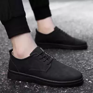 Scarpe stringate uomo pelle nera resistenti all'usura punta tonda modello tinta unita auto sut - Foto 1 di 18
