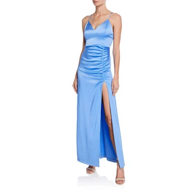 Vestido Alice & Olivia Diana Azul Satinado Acanalado Cuello en V Sin Mangas Talla 8 Foto 1 de 4