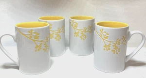 Pier 1 Sunny Branch Mug Set 4 Wild Olive Bianco Gres Fiori Gialli - Foto 1 di 6