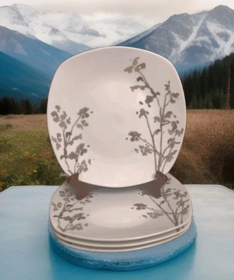 4 Tabletops Gallery Dinner Plates 10"W Square Black and White Timeless Design - Image 1 of 4