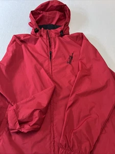 Coca Cola Jacket Mens XL Red Full Zip Hooded Windbreaker - Picture 1 of 9