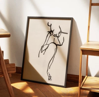 ❤ ORIGINAL ACRYLIC ❤ PAINTING signed FRAMED A3 sketch minimalistic line ART - Image 1 of 4