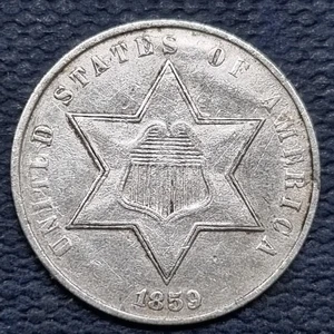 1859 Three Cent Piece 3c Silver Trime High Grade AU #94596 - Picture 1 of 2