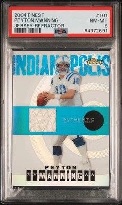 2004 Topps Finest Peyton Manning Game Used Jersey Refractor PSA 8 POP 3 New Slab - Image 1 of 2