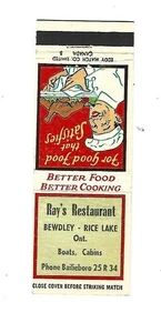 Ray's Restaurant Matchcover Bewdley - Rice Lake, Ontario - Picture 1 of 2