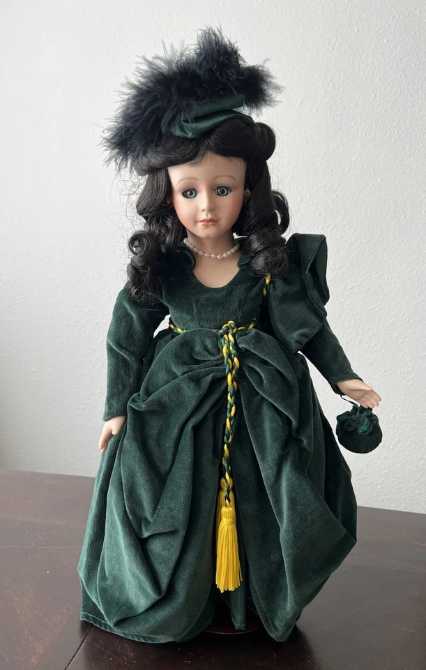Muñeca de porcelana Scarlett O'Hara vestido verde Lo que el viento se llevó 1996 Seymour Mann Foto 1 de 4