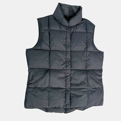 Lands' End Womens Puffer Vest Goose Down Filled Button Front Black  Small - Image 1 of 4