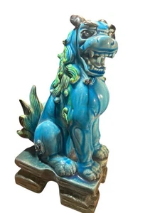 Vintage 10" chinesische türkisblaue Glasur FOO HUND LÖWE Drachenpalast buddhistische Figur - Bild 1 von 8