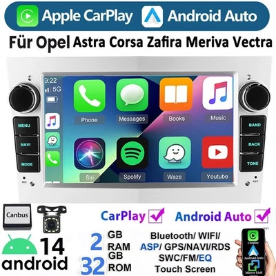Für Opel Corsa C/D Zafira B Astra G H Android14 Apple Carplay Autoradio GPS NAVI - Bild 1 von 4