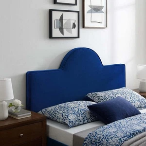 MODWAY Dawn Blue Full/Queen Performance Velvet Headboard in Navy - Picture 1 of 7
