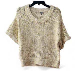 Charlotte Russe M   beige Sweater Chunky Knit Short Sleeve Pullover Sweatshirt - Picture 1 of 9