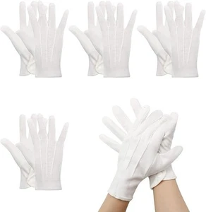 4 Paar Weiße Handschuhe Weiße Baumwollhandschuhe mit Druckknopf Weisse Herren El - Bild 1 von 7