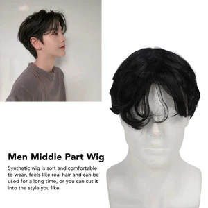 Men Wig Short Black Middle Part Fluffy Layered Synthetic Full Wigs For CosplaSA - Picture 1 of 12