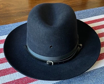 Sombrero de policía de colección PA talla 7 ~ Excellence 3XXX Beaver ~ azul/negro años 60-70’s Foto 1 de 4