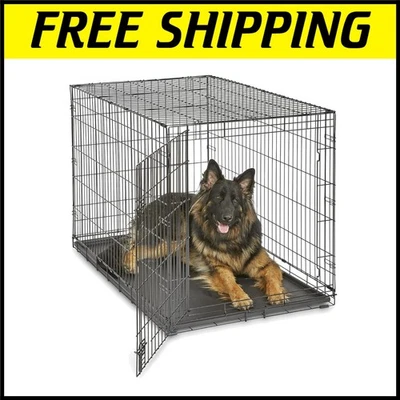 48-Inch Metal Folding Dog Crate with Divider & Leak-Proof Pan for Large Breeds - Image 1 of 4