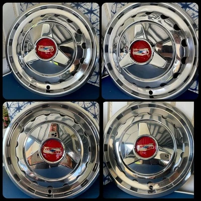 1957 CHEVY BELAIR HUB CAPS - ORIGINAL - SET OF 4 - BEAUTIFUL - NEW SPINNERS - Image 1 of 2