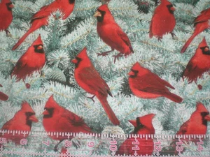 Cardinals & Pine Branches Holiday Print Fabric - Picture 1 of 1
