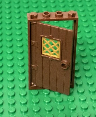 Lego City Reddish Brown Door 1x4x6 With Frame,Wood Structure,Pearl Gold Bar Pane - Image 1 of 2