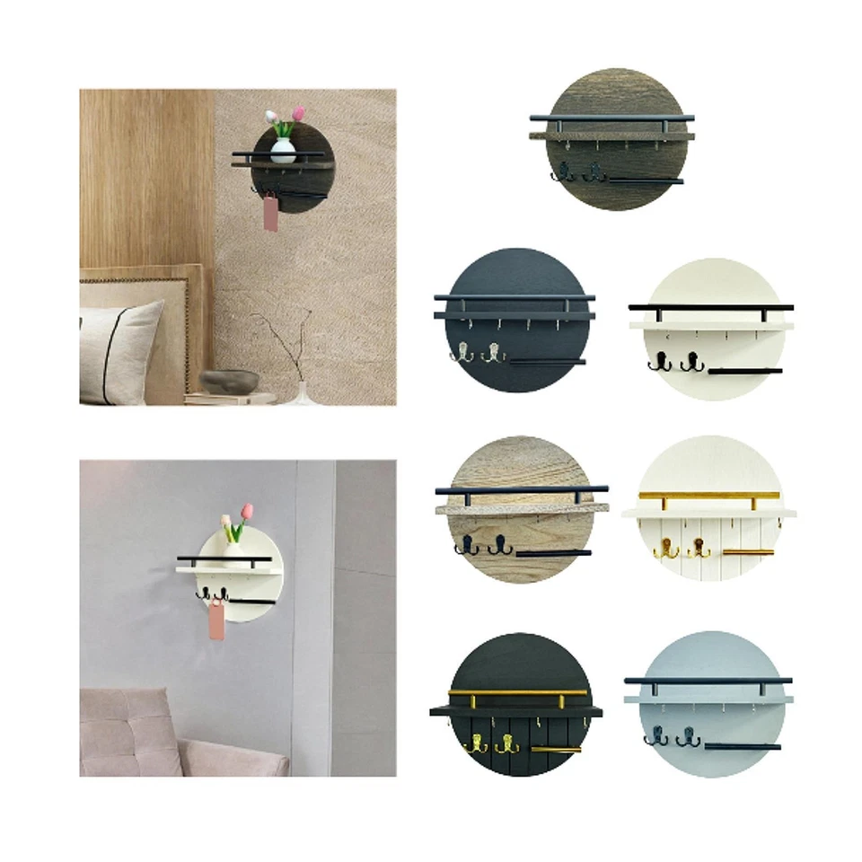 Key Holder Wall Mount Wall Storage Shelf Versatile Round Wood Mail Organizer - Image 1 of 1
