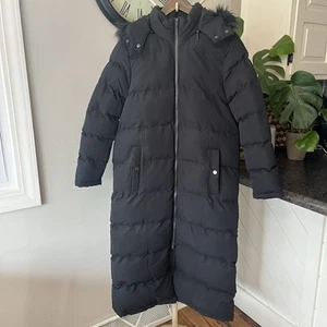 Andrew Marc Womens S Black Faux Fur Hooded Jacket Quilted Puffer Parka Coat Zip - Picture 1 of 15