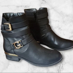 GBG Los Angeles Harlin Moto Combat Botines Negros Con Acentos Dorados Talla 8M - Imagen 1 de 12