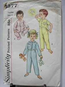 Vintage 50er ~ Simplicity Print Muster #3377 ~ Kleinkind 2-teiliger Pyjama ~ Größe 3 - Bild 1 von 2
