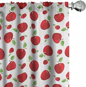 Ambesonne Fruits Window Curtains, Warm Colored Cartoon Style Red Apples Taste Fo - Picture 1 of 12