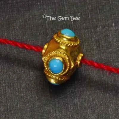 Cuentas espaciadoras de linterna turquesa antigua de lujo de oro amarillo macizo de 18 k de 8,3 mm (1) Foto 1 de 4