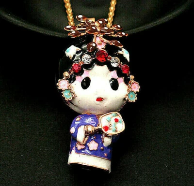 COLLAR Regal GEISHA Princesa Asiática MUÑECA Estrás Esmalte Betsey Johnson Prple Foto 1 de 4
