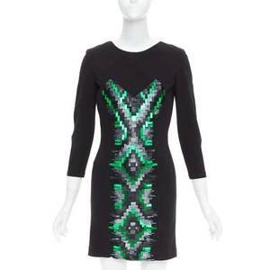 MATTHEW WILLIAMSON green black rectangular sequin embellished dress UK10 M - Picture 1 of 9