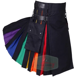 Active Herren Schwarz Lederriemen Rainbow Utility Kilt - Bild 1 von 4