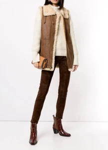 POLO RALPH LAUREN RRL Suede Leather Shearling Gilet Bomber Vest Womens Large NWT - Picture 1 of 5