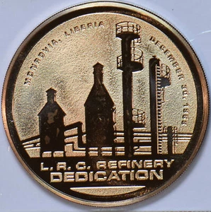 Liberia 1968 Liberian Refining Company Refinery Dedication Coin-Medal 292804 co - Picture 1 of 2