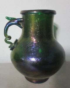 Rare Antique Hand-Blown BOHEMIAN Iridized Green Art Nouveau Glass Vase, c. 1890 - Picture 1 of 8