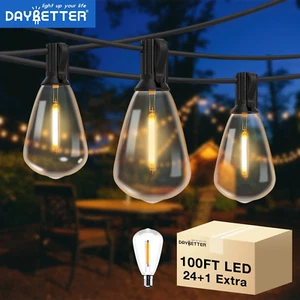 100Ft Outdoor String Lights, with 24 Edison Vintage Shatterproof Bulbs, ST38 Wat - Picture 1 of 12