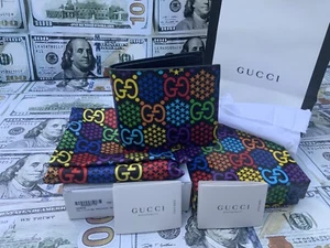 Gucci Bi-fold Wallet Supreme Psychedelic) Black/Multicolor GG 601089 1058 New - Picture 1 of 16