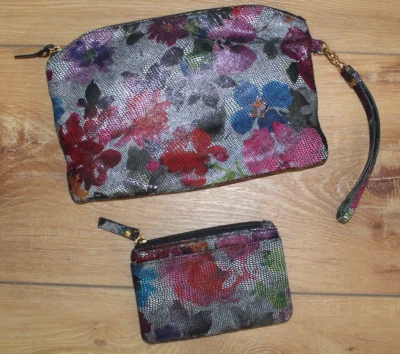 QVC A278327 LODIS Leather RFID Pouch & Coin Purse Set Floral Print Great Shape! - Imagem 1 de 4