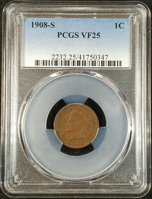 1908-S Indian Head Cent PCGS VF25 2232.25/41750347 Exquisite Coin Rare - Image 1 of 4